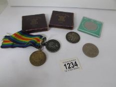 2 WW1 medals for 103440 PTE a Neil MGC, 2 1951 Festival of Britain coins,