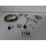 A mixed lot of jewellery including silver bangle and 9ct gold ring