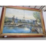 A large framed oil on canvas Parisian scene