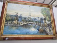 A large framed oil on canvas Parisian scene