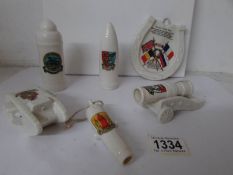 6 items of Goss crested china with military/WW1 theme including tank, Russian shrapnel shell,
