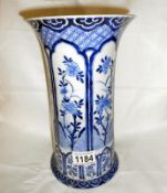 A large blue and white beaker vase with auspicious marks in double blue ring on base (probably 19th