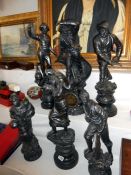 A genuine set of black leaded spelter figures of fishing/shipwreck theme consisting of 6 figures