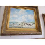 An oil on canvas beach scene,