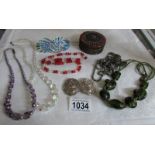 A mixed lot of costume jewellery and a trinket pot