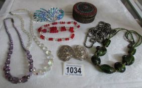 A mixed lot of costume jewellery and a trinket pot