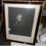 A framed and glazed portrait engraving of Sir Joshua Reynolds,