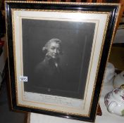 A framed and glazed portrait engraving of Sir Joshua Reynolds,