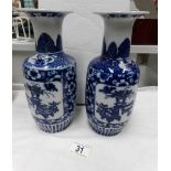 A pair of 19th century oriental blue and white vases,