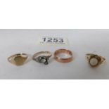 4 9ct gold rings including 2 set with stones