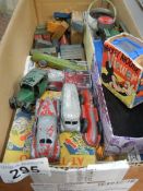 A quantity of vintage toys including die cast and Mickey Mouse viewer