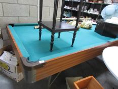 A snooker table, cues, balls,