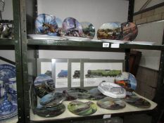 2 shelves of railway themed collector's plates