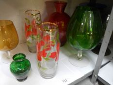 A mixed lot of coloured glass ware