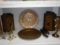 2 brass plaques, 2 clock weights,