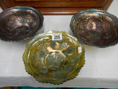 3 carnival glass bowls