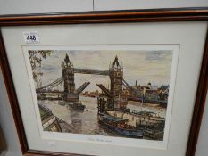 A framed and glazed print 'Tower Bridge, London,' by Lewis Todd,