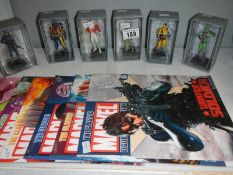 6 classic Marvel figurines, hand painted and with magazines including Impossible Man,