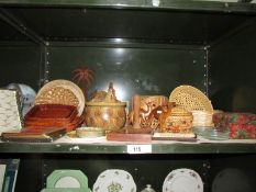 A shelf of wooden items