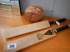 2 small signed cricket batch and a small heather football