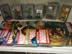 6 classic Marvel figurines, hand painted and with magazines including Sabre Tooth,