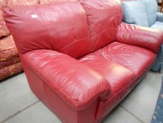 A red leather sofa