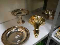 A mixed lot of silver plate and a brass shelf