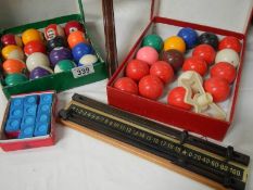 A set of snooker balls, set of pool balls,