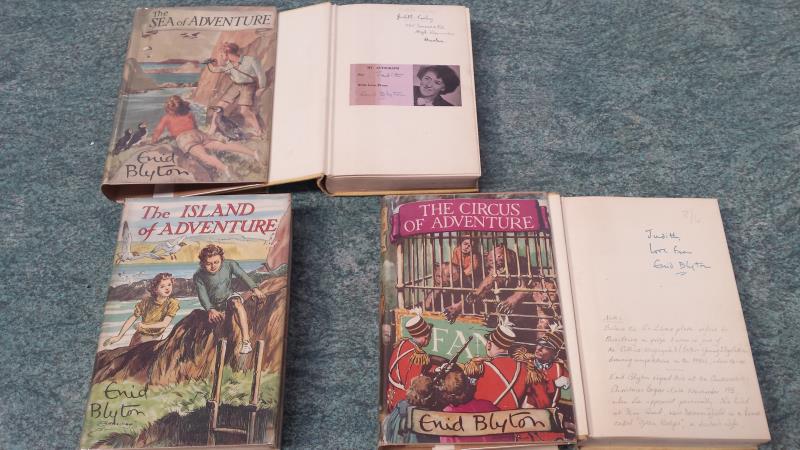 Enid Blyton signed copies - Sea of Adventure in jacket with signed presentation slip, Circus of