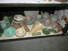 A mixed lot of pottery including flower holders, one shelf