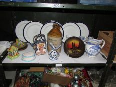 A mixed lot of china and a stoneware flagon, one shelf