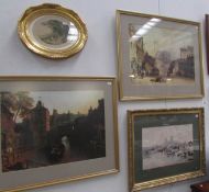 3 prints of Lincoln scenes and a print of a nostalgic rural scene