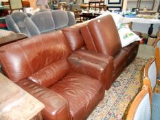 A brown leather sofa,