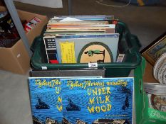 A box of LP records including pop and classical