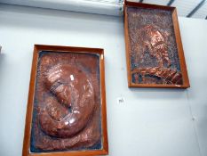 2 embossed copper wall plaques