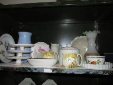 A mixed lot of china including cake stands, one shelf