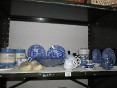 A mixed lot of china and glass including blue and white, one shelf