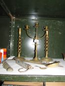 A mixed lot including candlesticks, scales etc