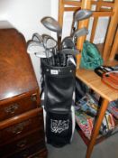 A golf bag and clubs