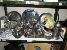 A mixed lot of stainless steel, one shelf