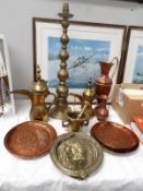 A mixed lot of brass ware including Lion door stop,