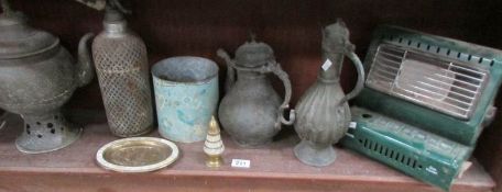 A mixed lot of antique metalware including Samovar,