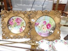 A pair of Victorian Austria floral plates in gilt frames
