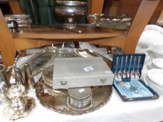 A mixed lot of silver plate including trays,