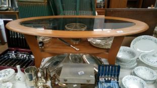 A glass topped coffee table