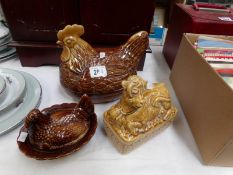 An Egg crock and 2 unusual butter dishes