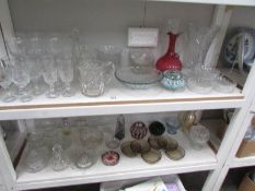 2 shelves of assorted glass ware