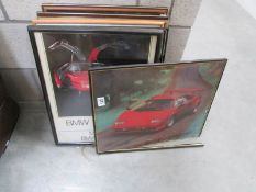 8 framed and glazed prints including cars