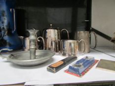 A silver plate tea set and other items