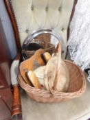 A basket of miscellaneous including mirror